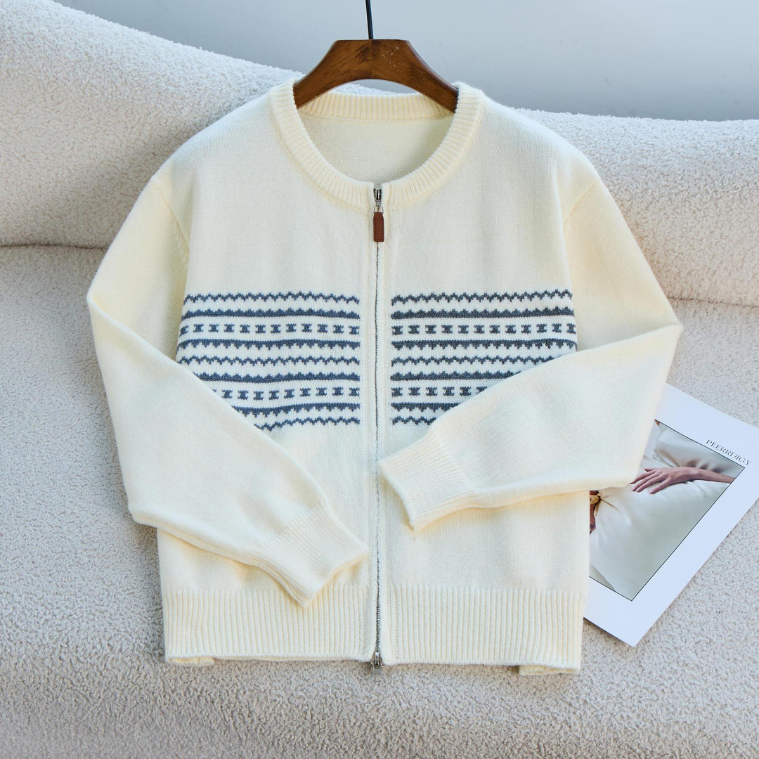 Kvinnors cardigan med elegant dragkedja och grafiskt mönster Mirla-Eva Jonsson