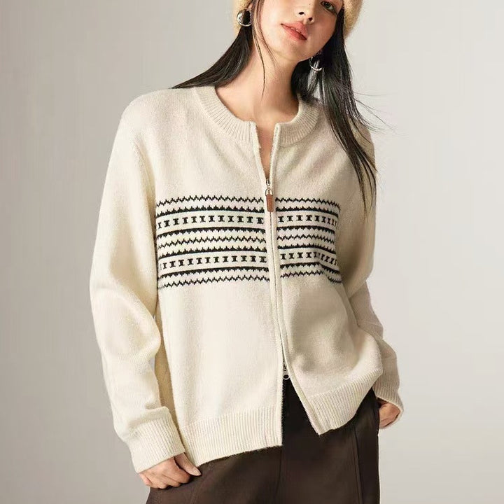 Kvinnors cardigan med elegant dragkedja och grafiskt mönster Mirla-Eva Jonsson