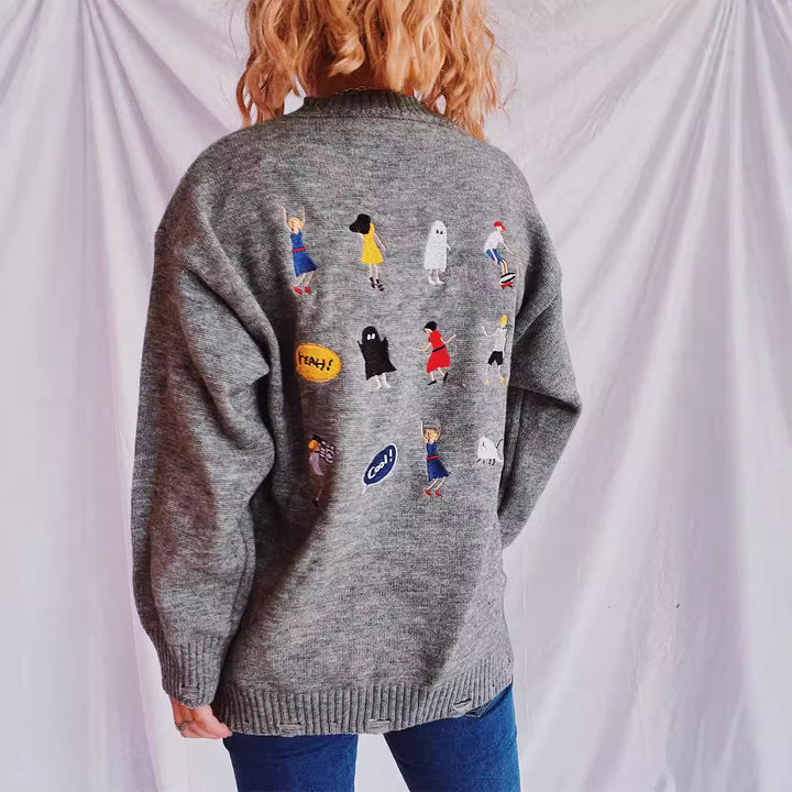 Kvinnors cardigan med färgglatt motiv Mirla-Eva Jonsson