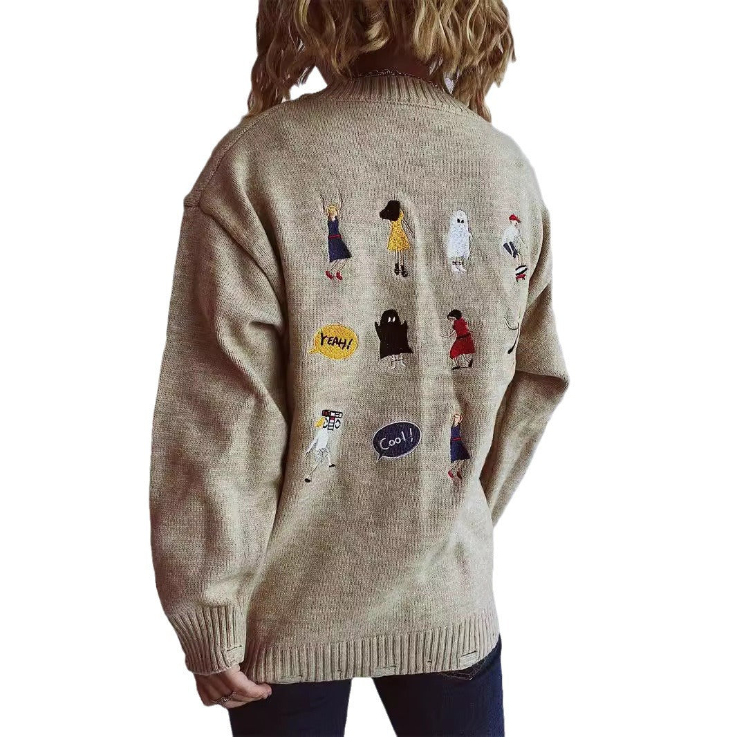 Kvinnors cardigan med färgglatt motiv Mirla-Eva Jonsson
