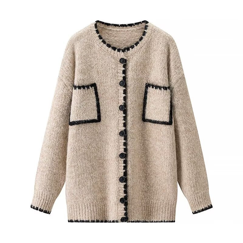 Kvinnors cardigan med fickor och kontrasterande detaljer Mirla-Eva Jonsson