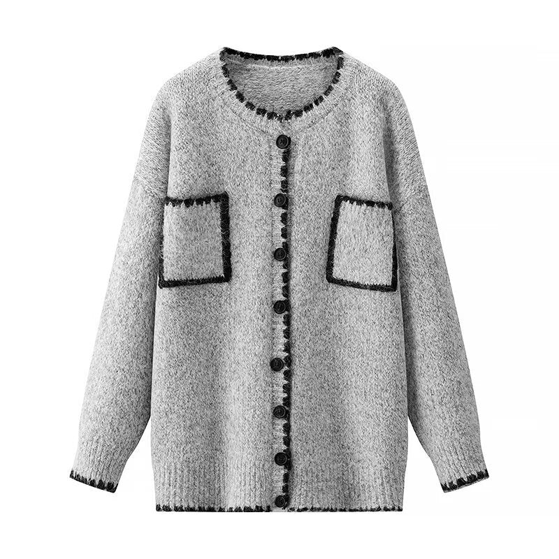 Kvinnors cardigan med fickor och kontrasterande detaljer Mirla-Eva Jonsson