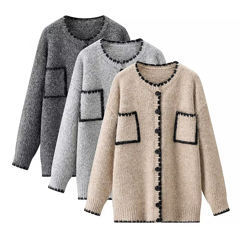 Kvinnors cardigan med fickor och kontrasterande detaljer Mirla-Eva Jonsson