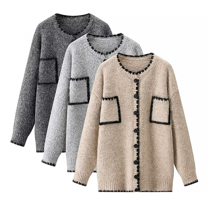 Kvinnors cardigan med fickor och kontrasterande detaljer Mirla-Eva Jonsson