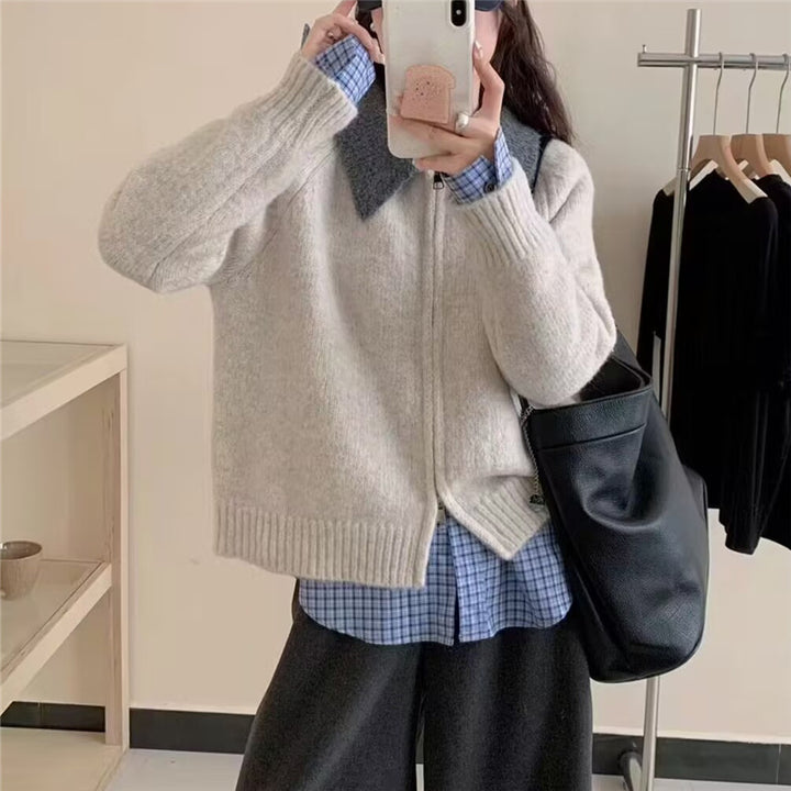 Kvinnors cardigan med hög krage och asymmetrisk skärning Mirla-Eva Jonsson