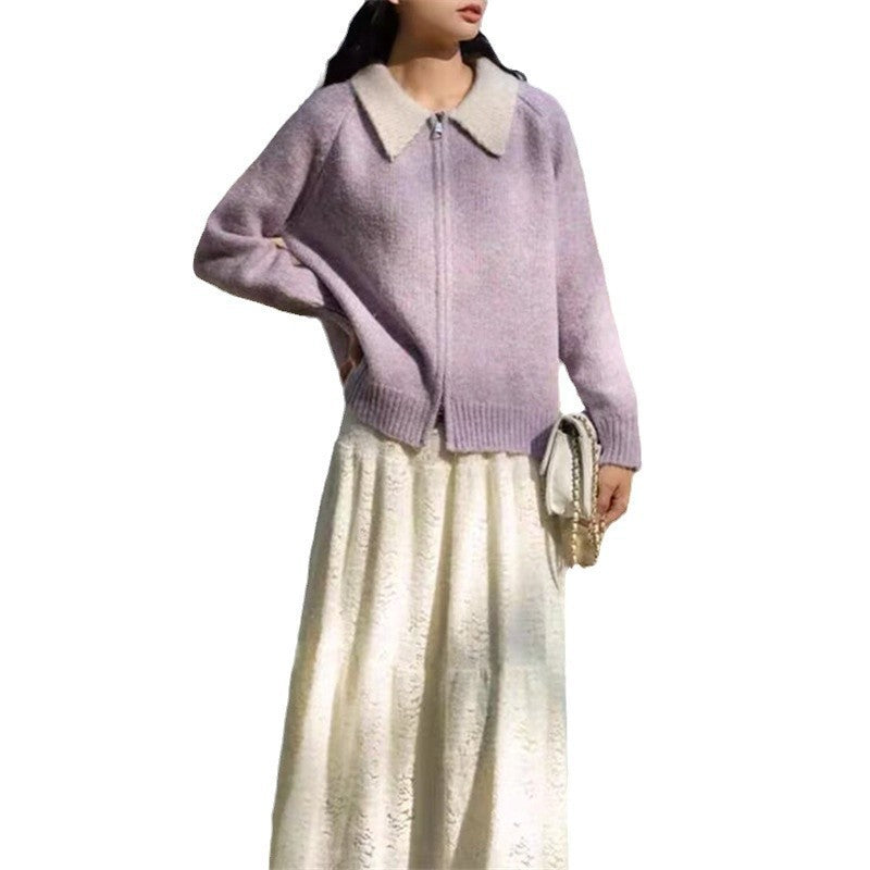 Kvinnors cardigan med hög krage och asymmetrisk skärning Mirla-Eva Jonsson