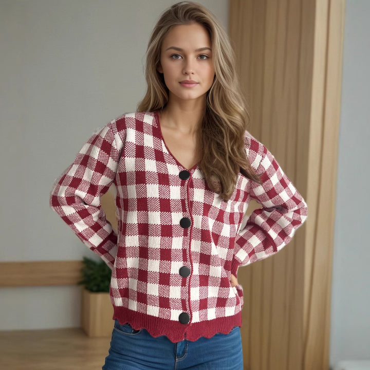 Kvinnors cardigan med kontrastmönster och knappe detaljer Mirla-Eva Jonsson