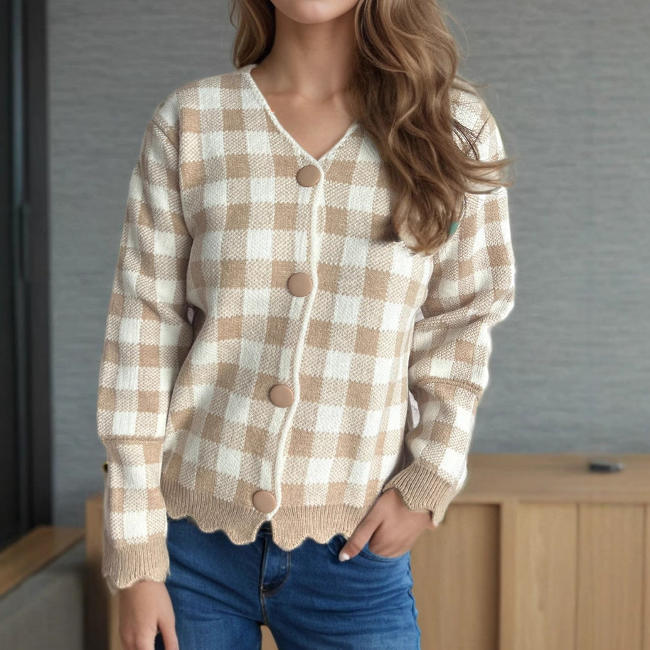 Kvinnors cardigan med kontrastmönster och knappe detaljer Mirla-Eva Jonsson