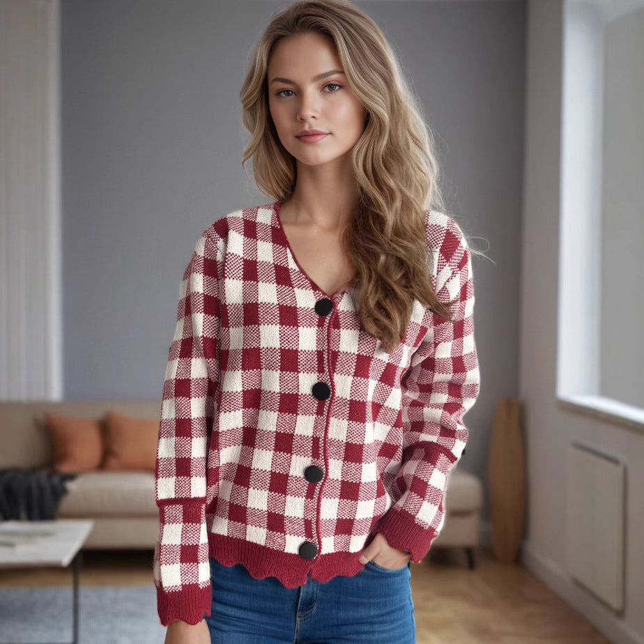 Kvinnors cardigan med kontrastmönster och knappe detaljer Mirla-Eva Jonsson