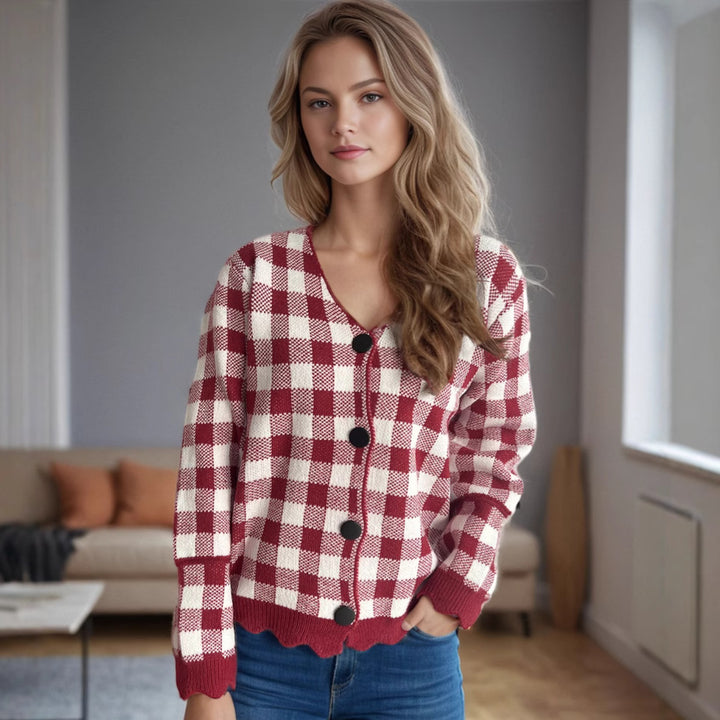 Kvinnors cardigan med kontrastmönster och knappe detaljer Mirla-Eva Jonsson