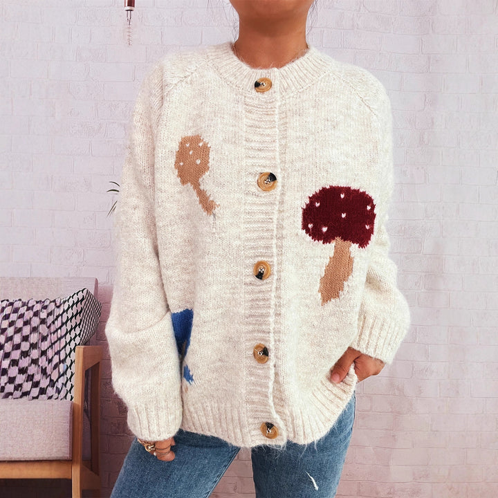 Kvinnors cardigan med kreativ svampmönster Mirla-Eva Jonsson