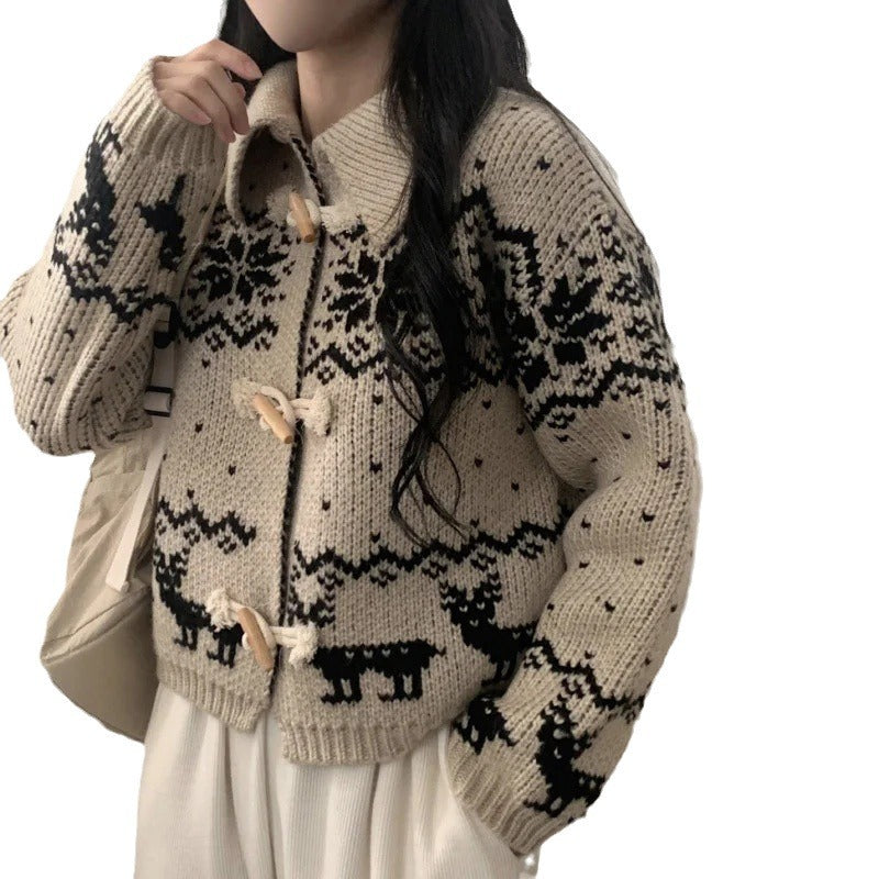 Kvinnors cardigan med kreativt djurmotiv och högkvalitativa träknappar Mirla-Eva Jonsson