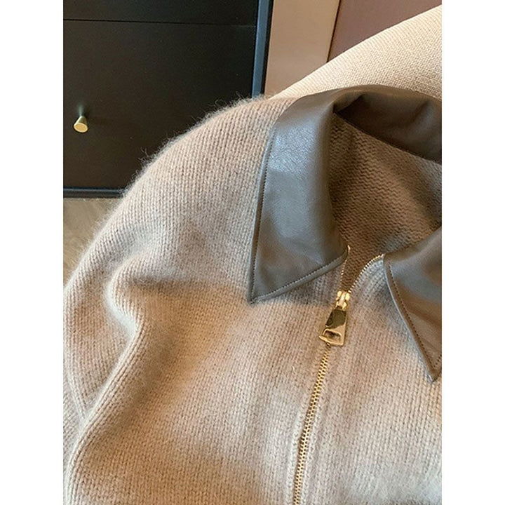 Kvinnors cardigan med läderkrage Mirla-Eva Jonsson