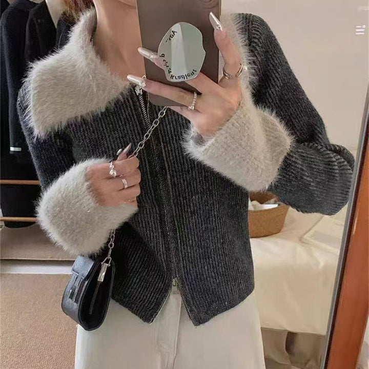 Kvinnors cardigan med lyxig krage och dragkedja Mirla-Eva Jonsson