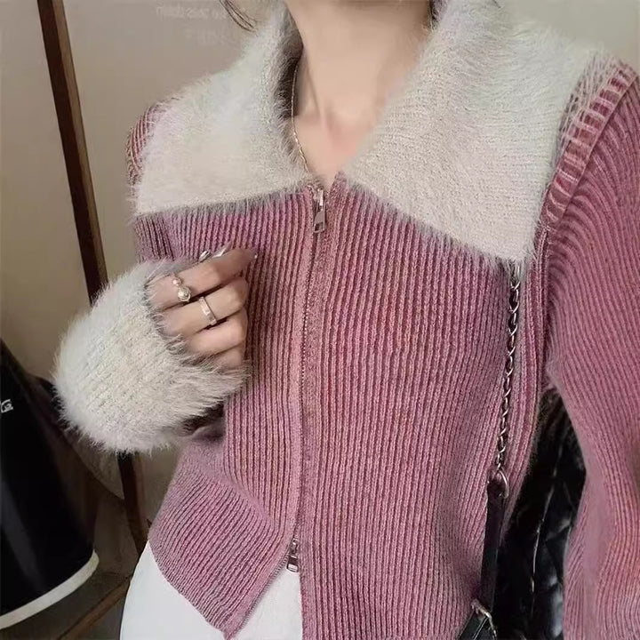 Kvinnors cardigan med lyxig krage och dragkedja Mirla-Eva Jonsson