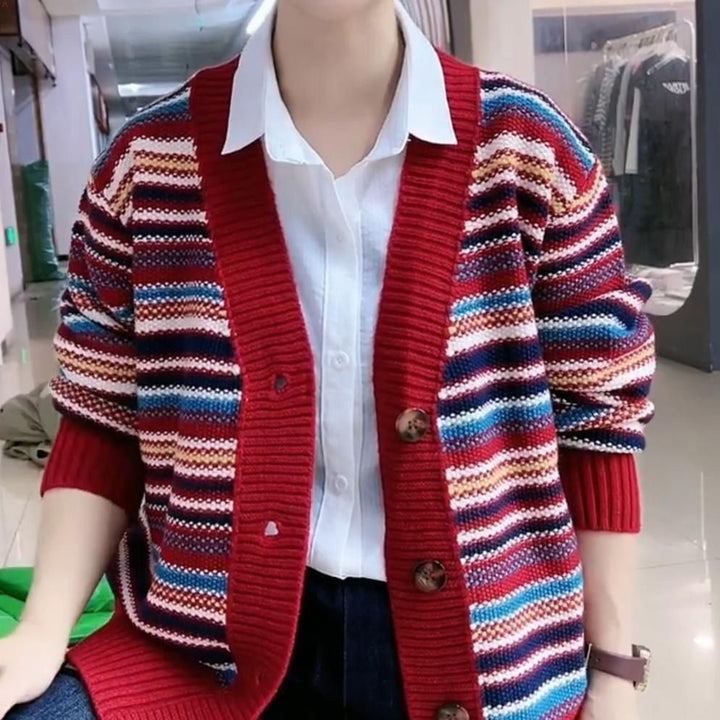 Kvinnors cardigan med mångsidig randdesign Eva Jonsson-Eva Jonsson