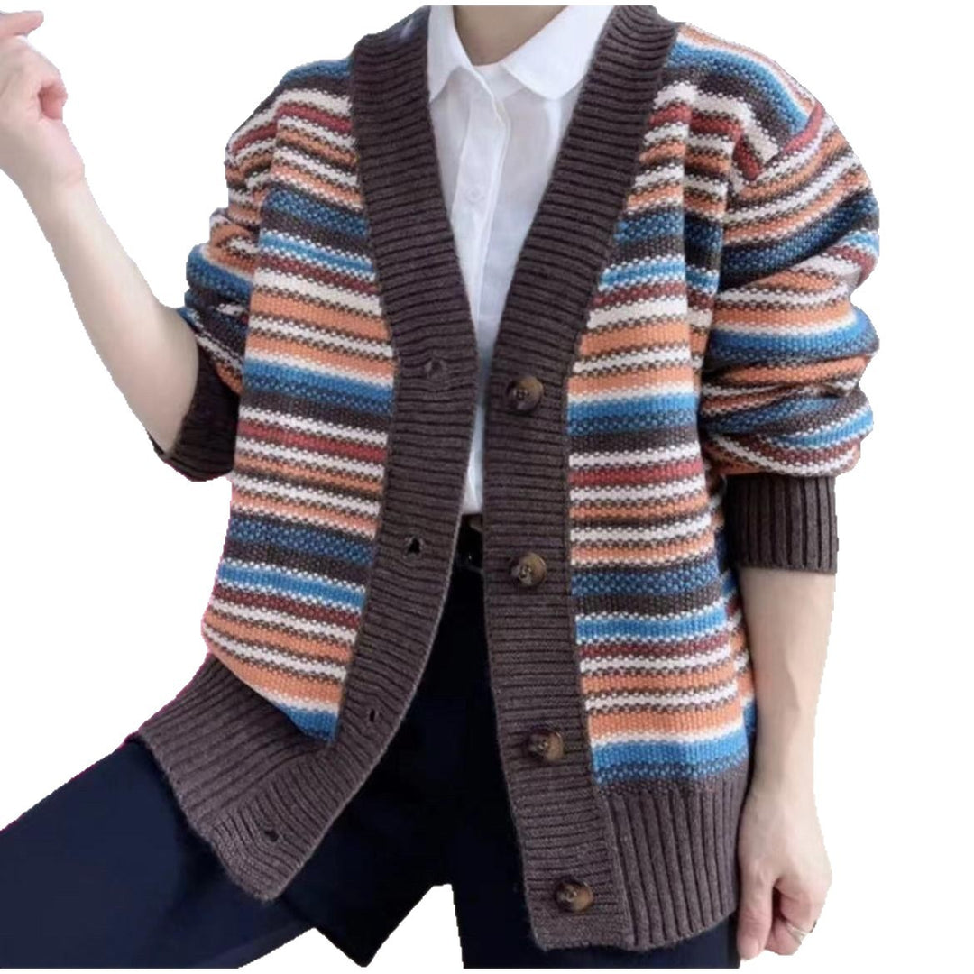 Kvinnors cardigan med mångsidig randdesign Eva Jonsson-Eva Jonsson