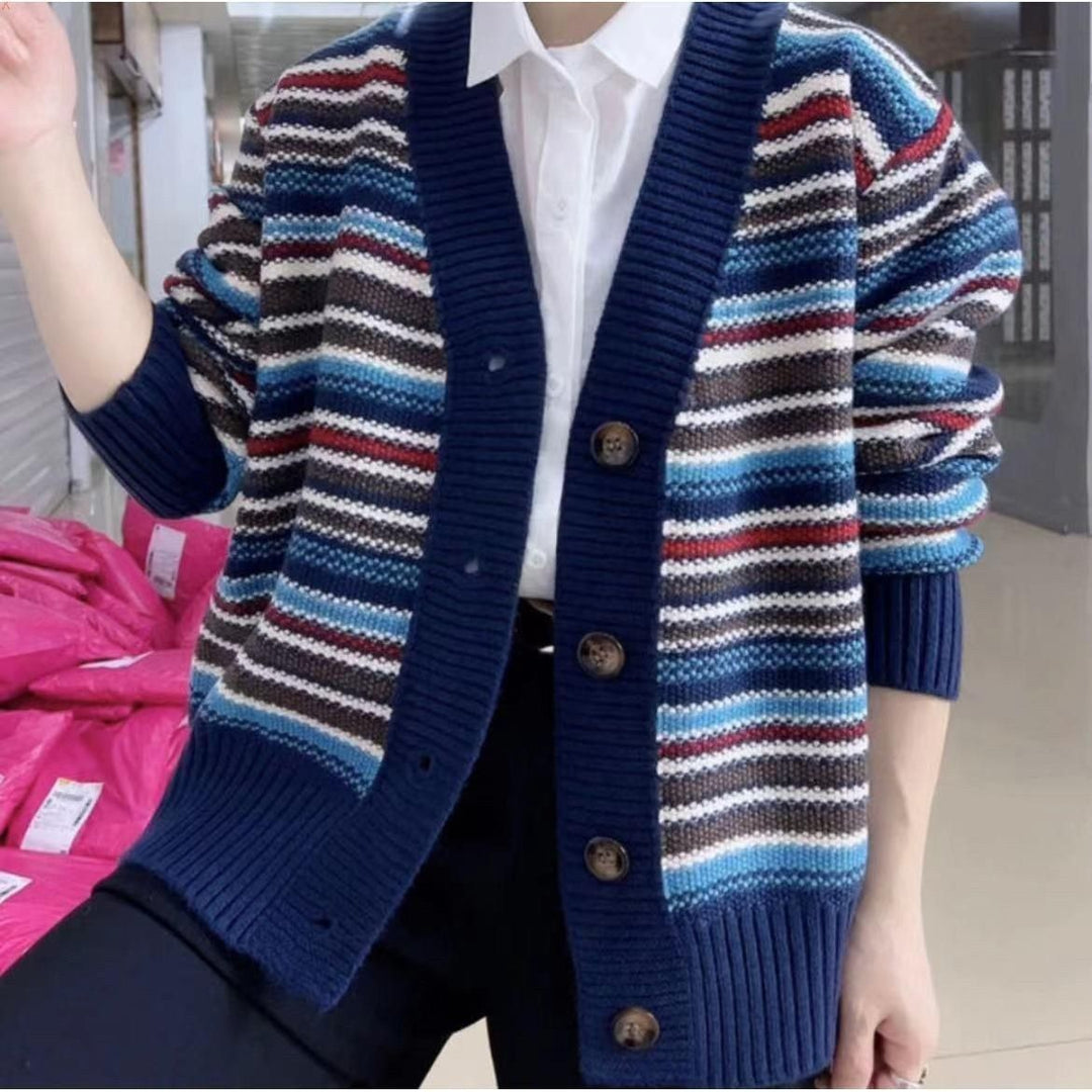 Kvinnors cardigan med mångsidig randdesign Mirla-Eva Jonsson