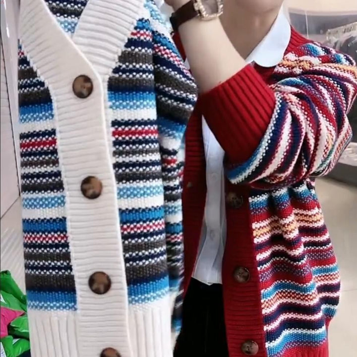 Kvinnors cardigan med mångsidig randdesign Mirla-Eva Jonsson