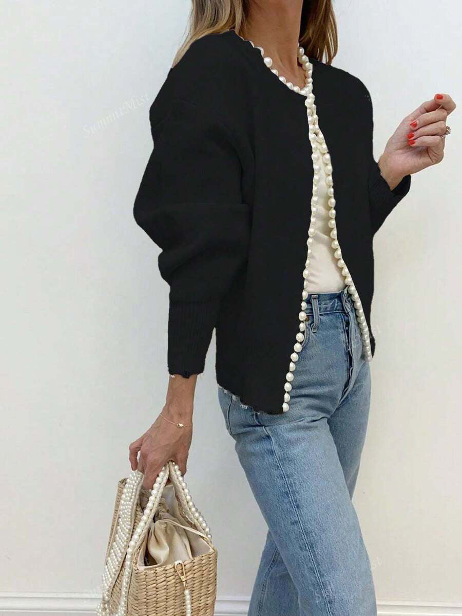 Kvinnors cardigan med pärlaccenter och avslappnad skärning Mirla-Eva Jonsson