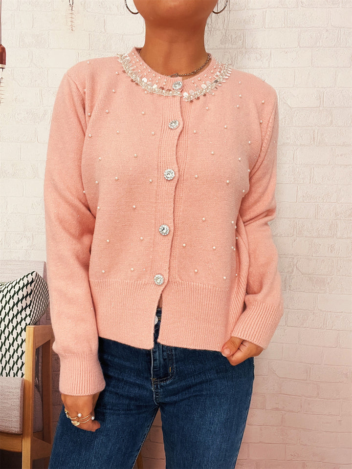 Kvinnors cardigan med pärltrim Mirla-Eva Jonsson