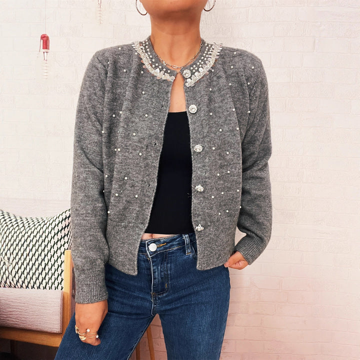 Kvinnors cardigan med pärltrim Mirla-Eva Jonsson