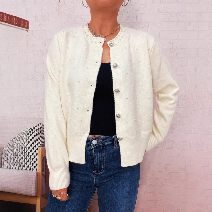 Kvinnors cardigan med pärltrim Mirla-Eva Jonsson
