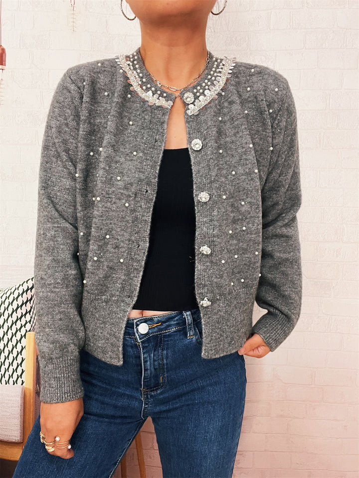 Kvinnors cardigan med pärltrim Mirla-Eva Jonsson