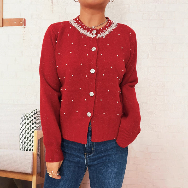 Kvinnors cardigan med pärltrim Mirla-Eva Jonsson