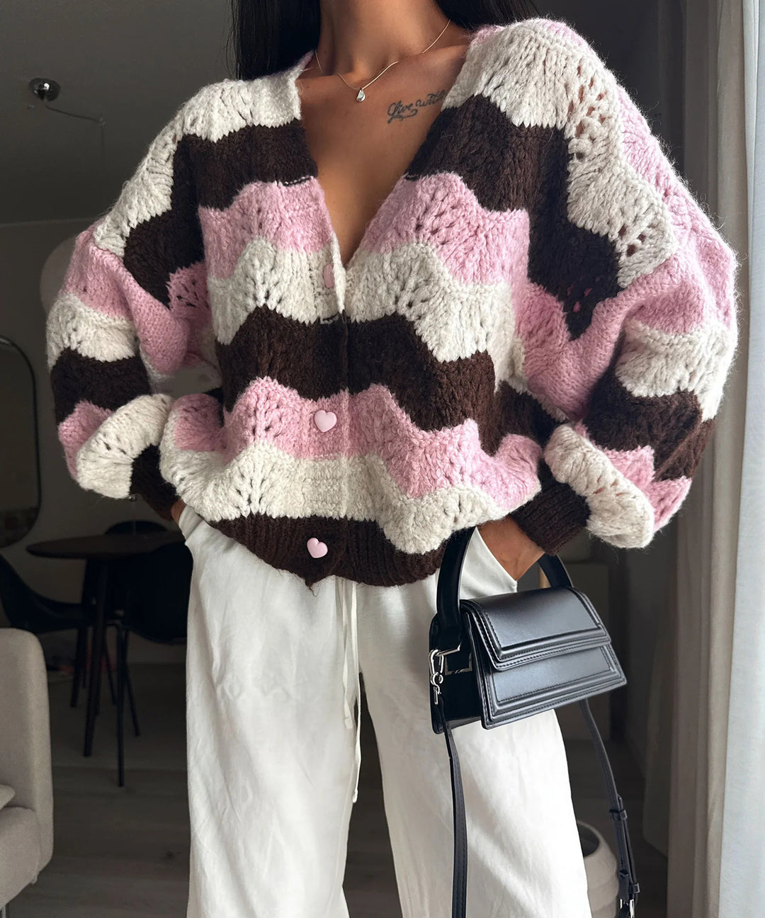 Kvinnors cardigan med vågmönster Mirla-Eva Jonsson