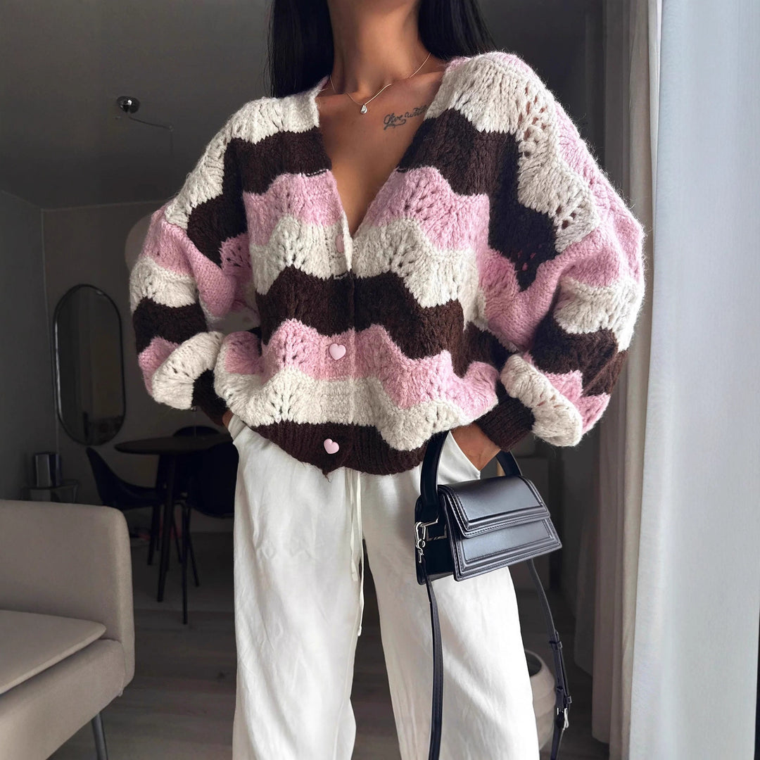 Kvinnors cardigan med vågmönster Mirla-Eva Jonsson