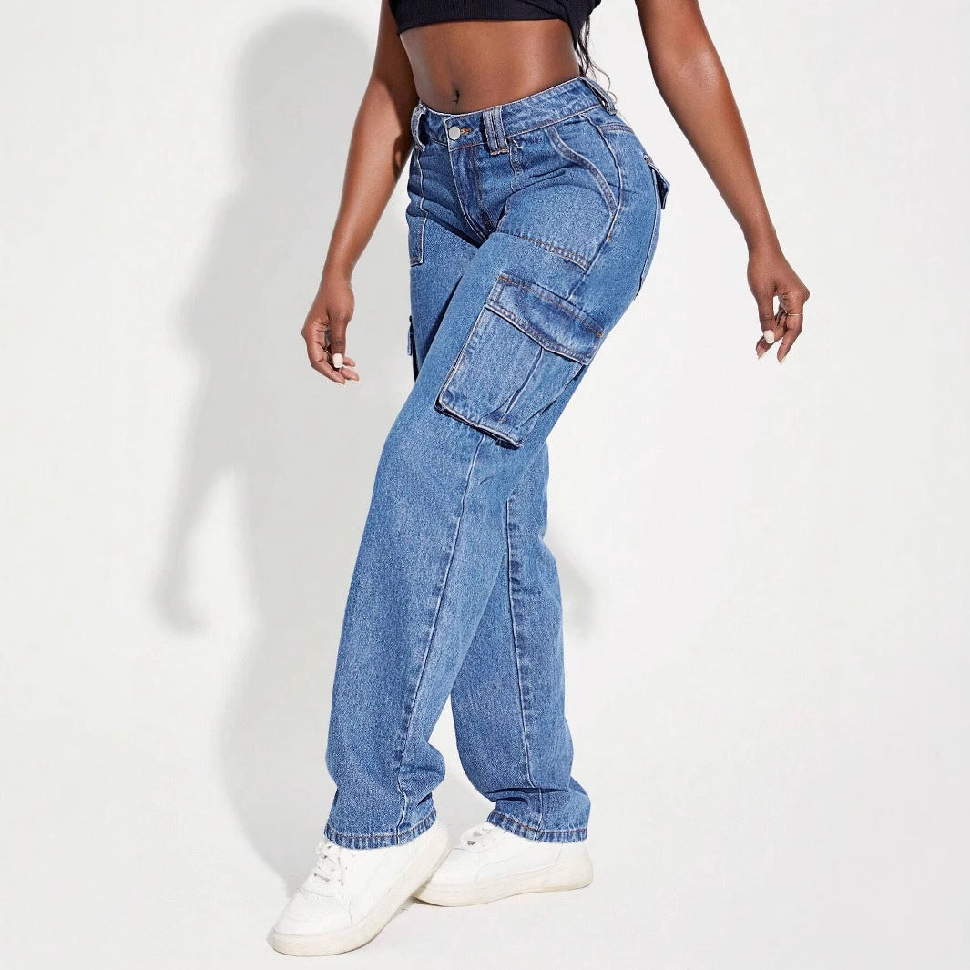 Kvinnors cargo jeans med elastiskt midjeband och innovativ design-Eva Jonsson