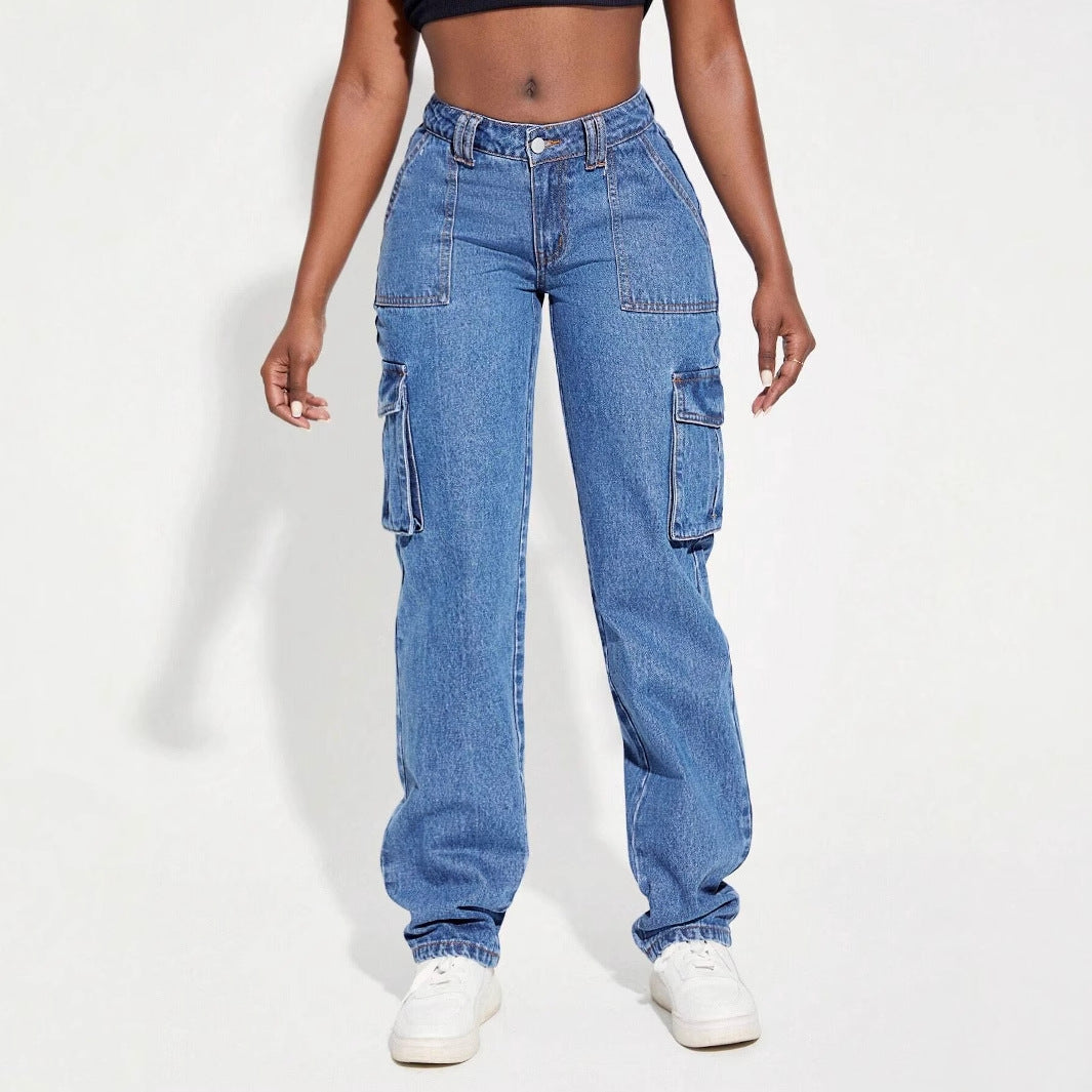 Kvinnors cargo jeans med elastiskt midjeband och innovativ design-Eva Jonsson