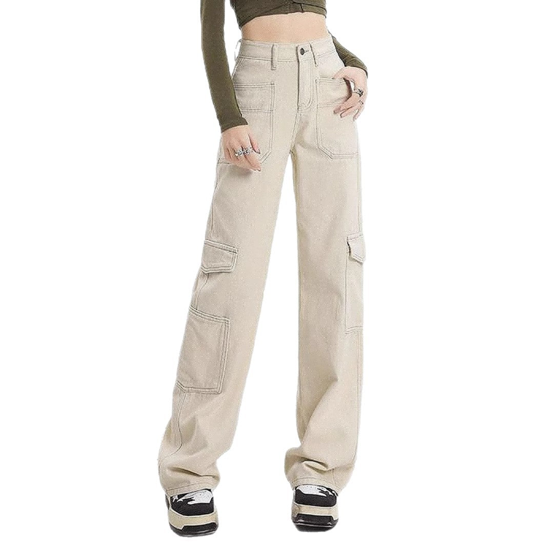 Kvinnors cargoj jeans med hög midja och praktiska fickor Mirla-Eva Jonsson