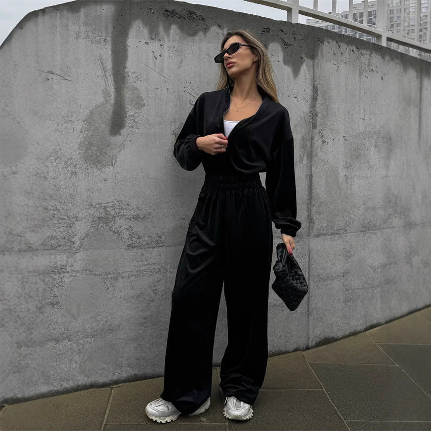 Kvinnors casual fleece jumpsuit med hög krage och praktisk dragkedja Mirla-Eva Jonsson