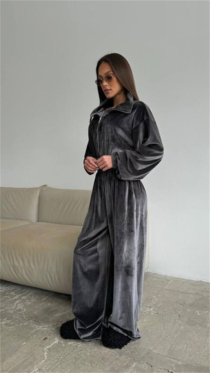 Kvinnors casual fleece jumpsuit med hög krage och praktisk dragkedja Mirla-Eva Jonsson