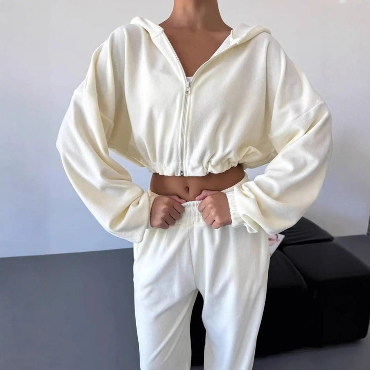Kvinnors casual fleece träningsoverall med huva och lös passform Mirla-Eva Jonsson