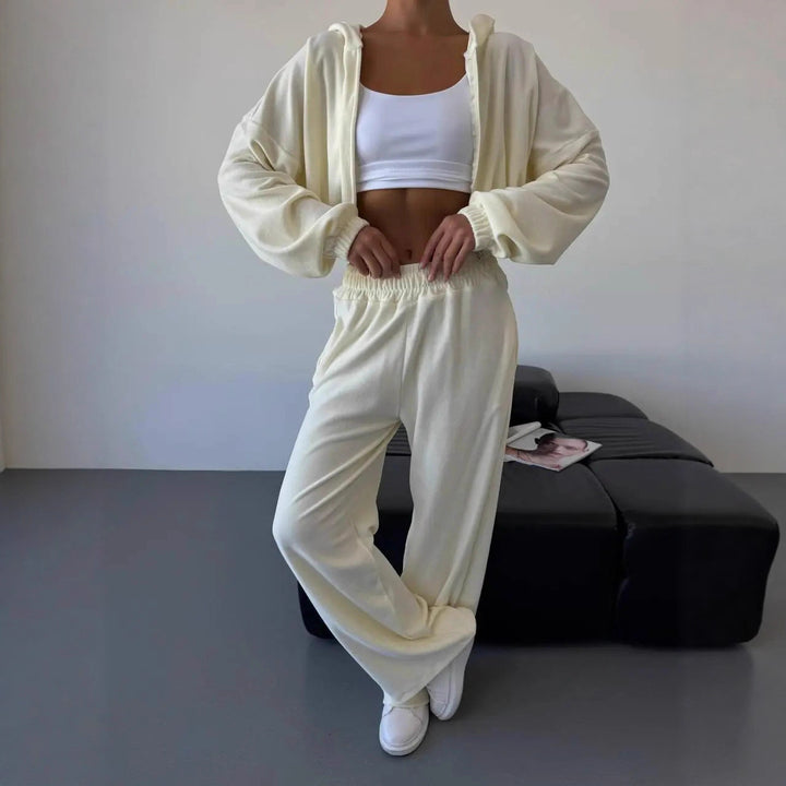 Kvinnors casual fleece träningsoverall med huva och lös passform Mirla-Eva Jonsson