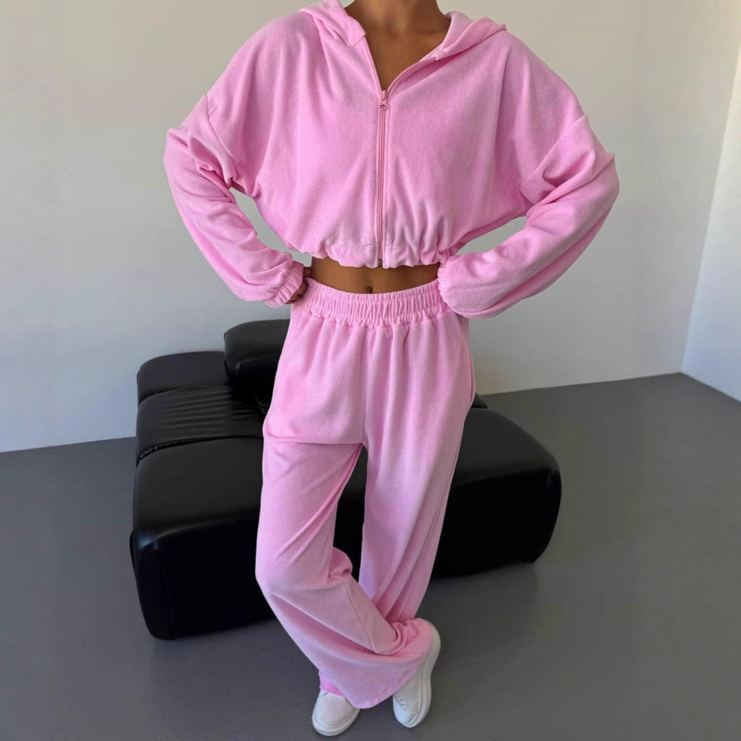 Kvinnors casual fleece träningsoverall med huva och lös passform Mirla-Eva Jonsson