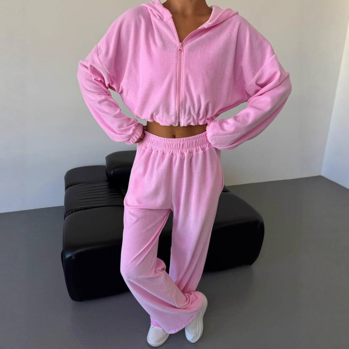 Kvinnors casual fleece träningsoverall med huva och lös passform Mirla-Eva Jonsson