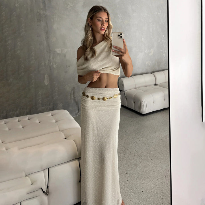 Kvinnors charmiga crop top och maxi kjol set Mirla-Eva Jonsson
