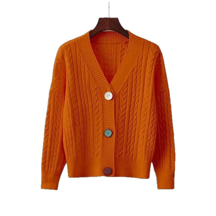 Kvinnors chunky stickad cardigan med V-hals och dekorativa knappar Mirla-Eva Jonsson