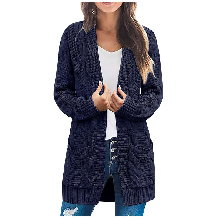 Kvinnors chunky stickad cardigan med fickor och texturerad sömnad utseende Mirla-Eva Jonsson