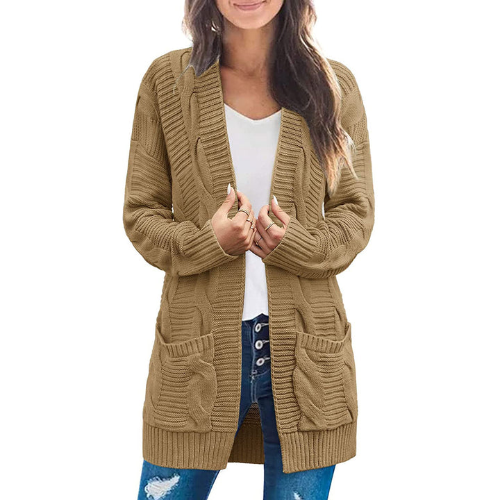 Kvinnors chunky stickad cardigan med fickor och texturerad sömnad utseende Mirla-Eva Jonsson