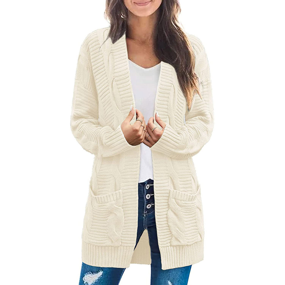 Kvinnors chunky stickad cardigan med fickor och texturerad sömnad utseende Mirla-Eva Jonsson
