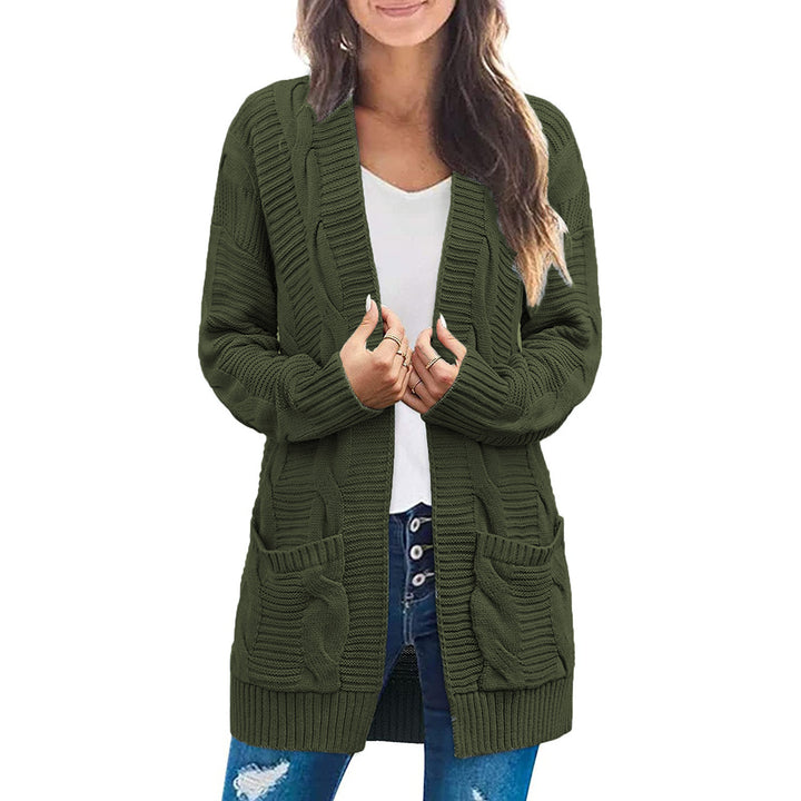 Kvinnors chunky stickad cardigan med fickor och texturerad sömnad utseende Mirla-Eva Jonsson