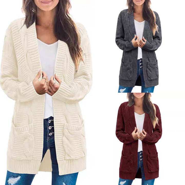 Kvinnors chunky stickad cardigan med fickor och texturerad sömnad utseende Mirla-Eva Jonsson