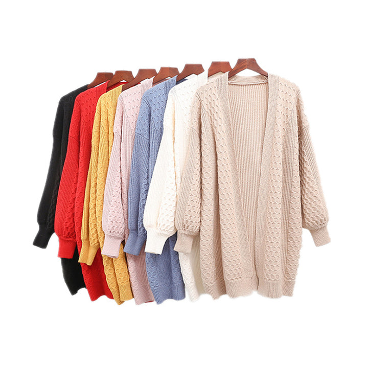 Kvinnors chunky stickad cardigan med öppen skärning och djup V-hals Mirla-Eva Jonsson