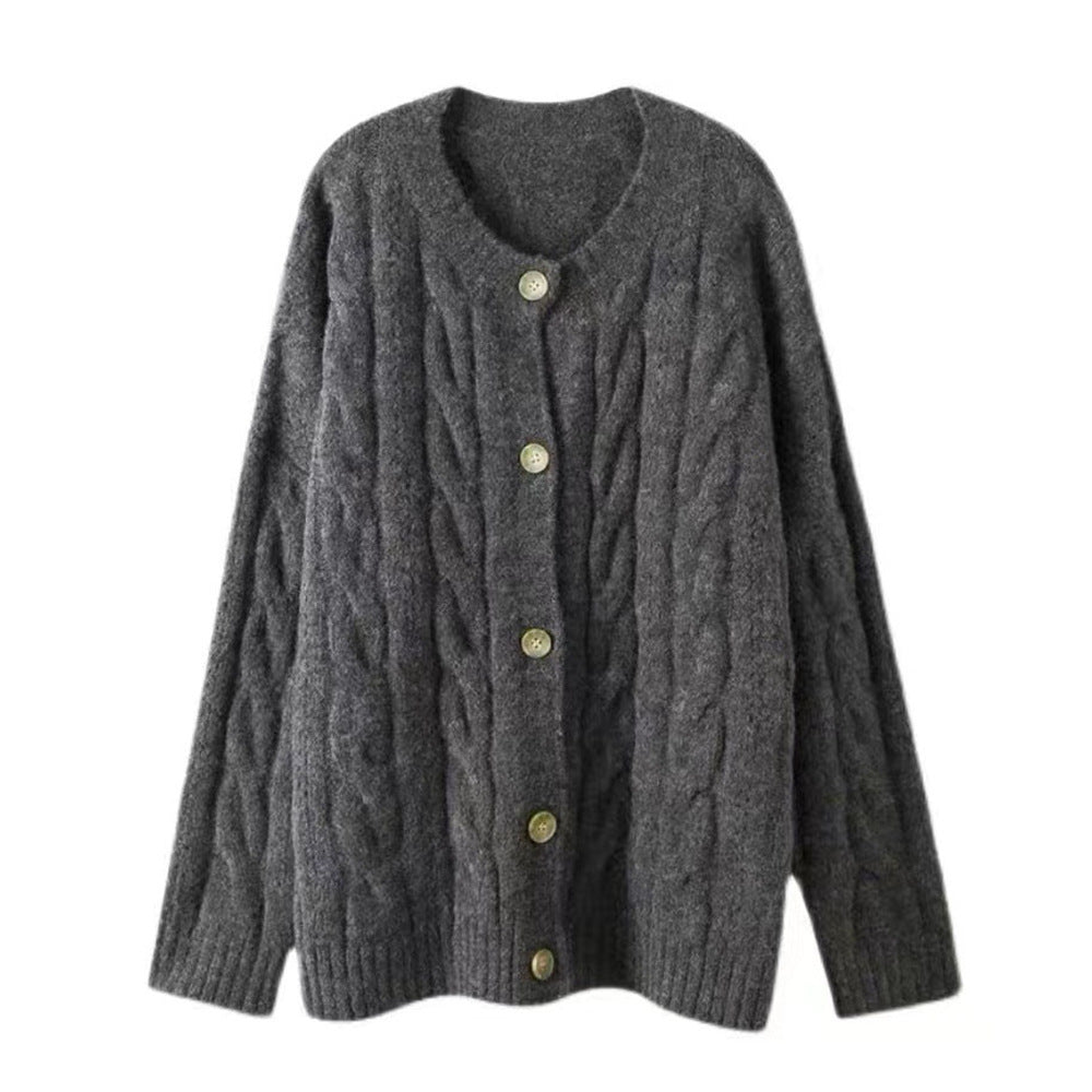 Kvinnors chunky stickad cardigan med stora knappar och avslappnad passform Mirla-Eva Jonsson