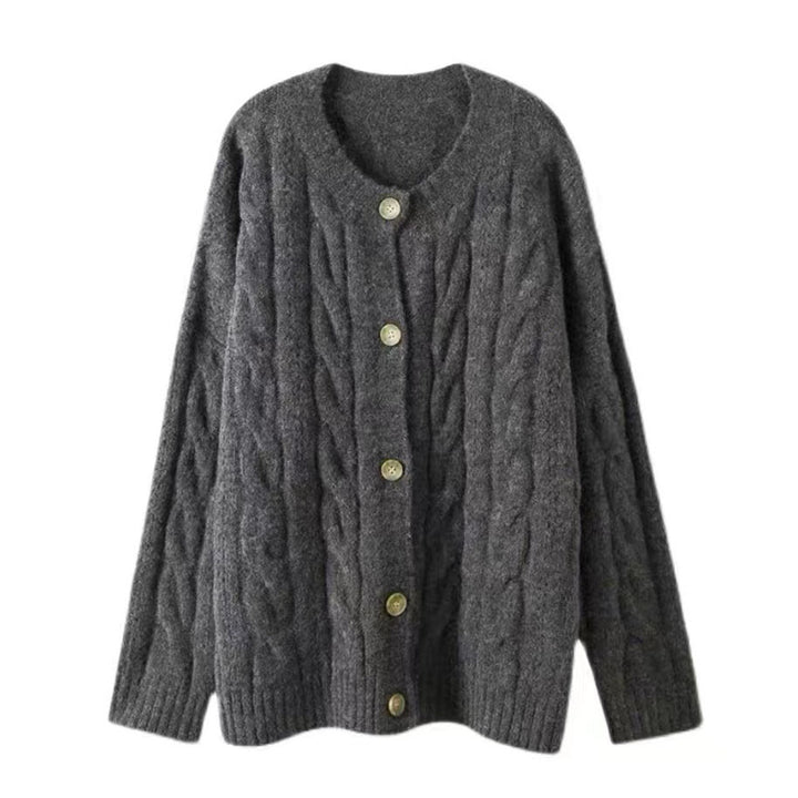 Kvinnors chunky stickad cardigan med stora knappar och avslappnad passform Mirla-Eva Jonsson